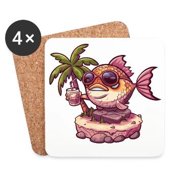 Vacances d’été du poisson piranha - Dessous de verre (lot de 4) - blanc - Devant