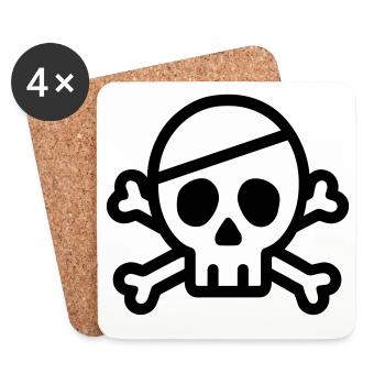 tête de mort - Dessous de verre (lot de 4) - blanc - Devant