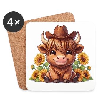 Vache tournesol au chapeau de cow-boy - Dessous de verre (lot de 4) - blanc - Devant