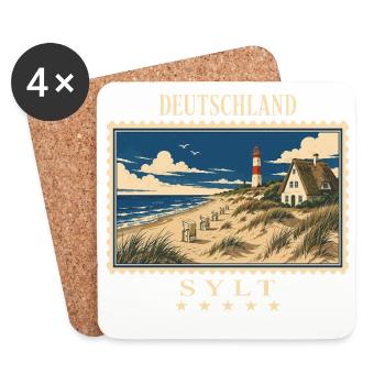 Deutschland Sylt Vintage Reisemarke - Untersetzer (4er-Set) - Weiß - Vorne