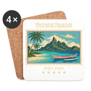 Polynesien Bora Bora Vintage Reisemarke - Untersetzer (4er-Set) - Weiß - Vorne