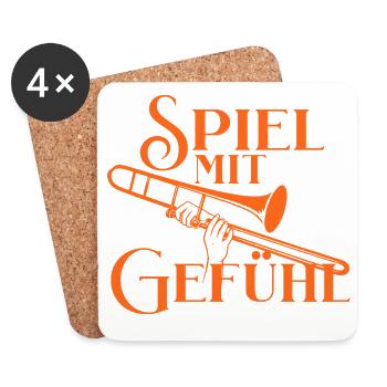 Posaune - Spiel mit Gefühl - Für Posaunisten - Untersetzer (4er-Set) - Weiß - Vorne