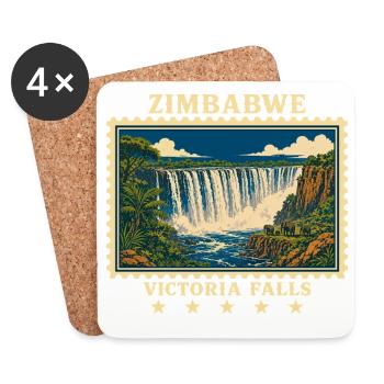 Zimbabwe Victoria Falls Vintage Travel Brand - Coasters (set of 4) - white - Front