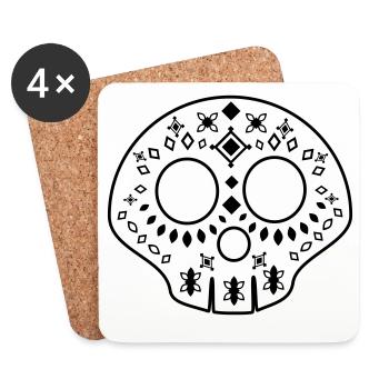Calavera - Crâne à motifs - noir - Dessous de verre (lot de 4) - blanc - Devant