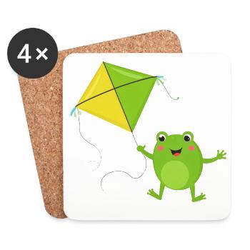 Green frog flies a kite – Fu - Coasters (set of 4) - white - Front