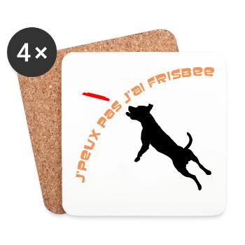 Staffie j'peux pas j'ai frisbee sport - 003 - Dessous de verre (lot de 4) - blanc - Devant