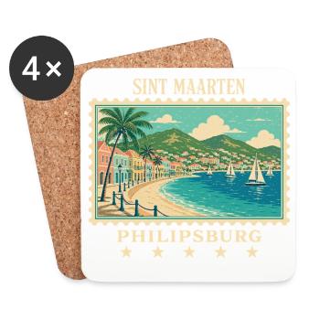 Sint Maarten Philipsburg Vintage Travel Brand - Coasters (set of 4) - white - Front