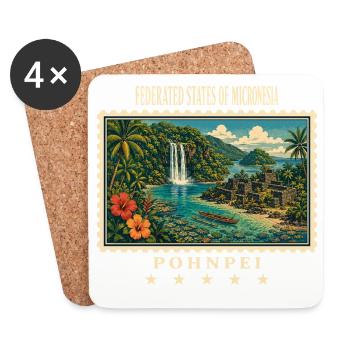 Micronesia Pohnpei Marque de voyage vintage - Dessous de verre (lot de 4) - blanc - Devant