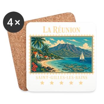 La Réunion Saint-Gilles Vintage Reisemarke - Untersetzer (4er-Set) - Weiß - Vorne