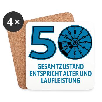 HU August 2026 - 50 Jahre - Geburtstag Geschenk - Untersetzer (4er-Set) - Weiß - Vorne