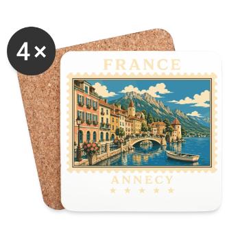 Frankreich Annecy Vintage Reisemarke - Untersetzer (4er-Set) - Weiß - Vorne