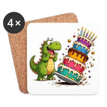 Dino Birthday Cake Parade - Coasters (set of 4) - white - Front