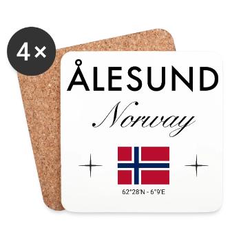 Ålesund Norwegen Koordinaten Reise Souvenir - Untersetzer (4er-Set) - Weiß - Vorne