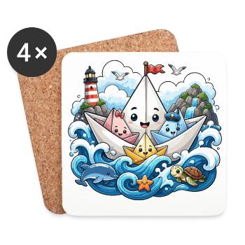 Papierboot Meeresabenteuer - Untersetzer (4er-Set) - Weiß - Vorne