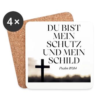 Du bist mein Schutz und Schild – Psalm 119 - Untersetzer (4er-Set) - Weiß - Vorne