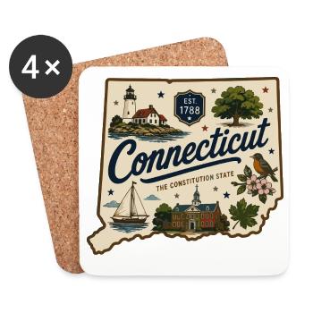 Connecticut Vintage State Souvenir-Aufkleber - Untersetzer (4er-Set) - Weiß - Vorne