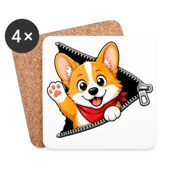 Corgi Hund Reißverschluss - Untersetzer (4er-Set) - Weiß - Vorne