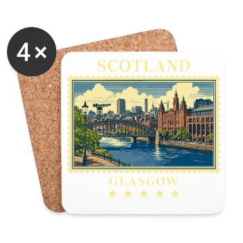Schottland_Glasgow_Vintage_Reisemarke - Untersetzer (4er-Set) - Weiß - Vorne