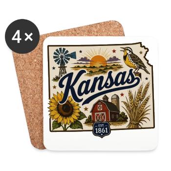Kansas Sunflower State Vintage Reiseaufkleber - Untersetzer (4er-Set) - Weiß - Vorne