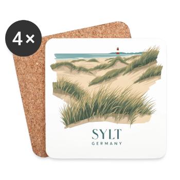 Sylt Dünen | Vintage Nordsee Poster - Untersetzer (4er-Set) - Weiß - Vorne