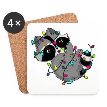 Snuggles der Waschbär und die Lichterkette - Untersetzer (4er-Set) - Weiß - Vorne