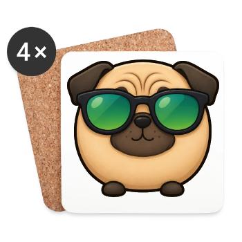 Mops Hund Cartoon Chibi Kawaii Sonnenbrille - Untersetzer (4er-Set) - Weiß - Vorne