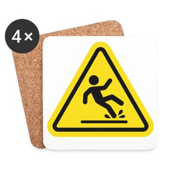 Vorsicht Nassboden-Sicherheitswarnschild Gelbes Symbol - Untersetzer (4er-Set) - Weiß - Vorne