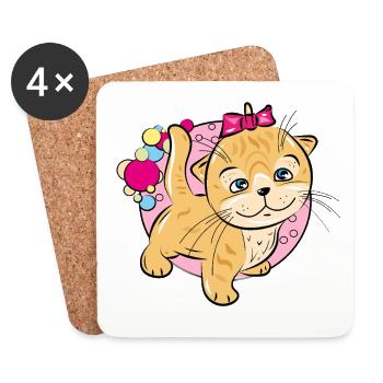 Chaton joueur avec un nœud rose - Dessous de verre (lot de 4) - blanc - Devant