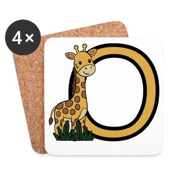 Giraffe and Oval Letter O Cartoon Design - Coasters (set of 4) - white - Front