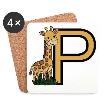 Giraffe neben Großbuchstabe P - Untersetzer (4er-Set) - Weiß - Vorne