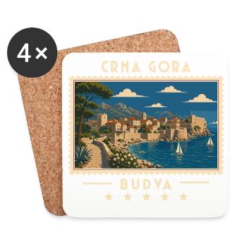 Montenegro Budva Vintage Reisemarke - Untersetzer (4er-Set) - Weiß - Vorne