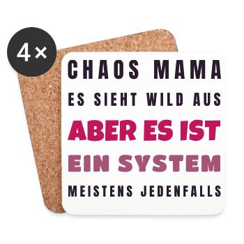 Chaos Mama Es ist ein System - Lustig Geschenk - Untersetzer (4er-Set) - Weiß - Vorne