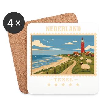 Niederlande Texel Vintage Reisemarke - Untersetzer (4er-Set) - Weiß - Vorne
