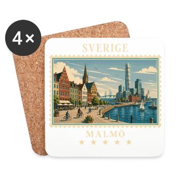 Schweden Malmö Vintage Reisemarke - Untersetzer (4er-Set) - Weiß - Vorne