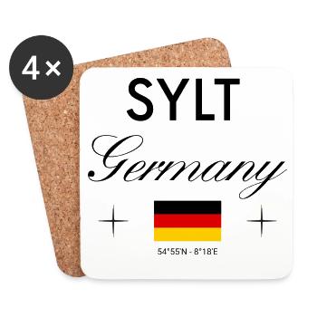 Sylt Deutschland Koordinaten Reise Souvenir - Untersetzer (4er-Set) - Weiß - Vorne