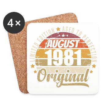 Août 1981 Anniversaire Vintage Rétro Août 1981 - Dessous de verre (lot de 4) - blanc - Devant