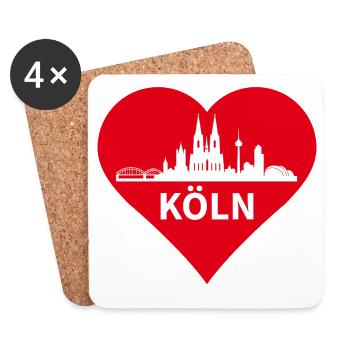 Köln Herz Skyline - Untersetzer (4er-Set) - Weiß - Vorne