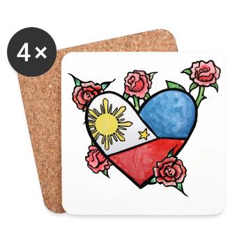 Heart of the Philippine Flag with Roses - Coasters (set of 4) - white - Front