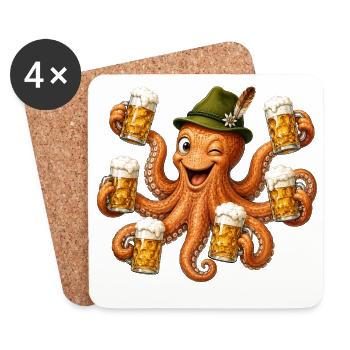 Funny octopus with beer mugs - Coasters (set of 4) - white - Front