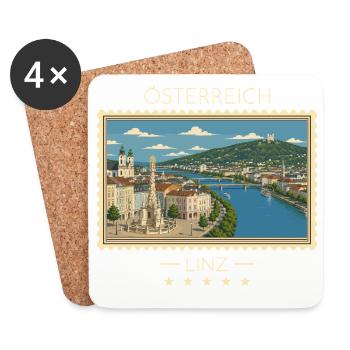 Österreich Linz Vintage Reisemarke - Untersetzer (4er-Set) - Weiß - Vorne