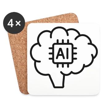 KI-Gehirn-Künstliche Intelligenz-Linien-Symbol - Untersetzer (4er-Set) - Weiß - Vorne
