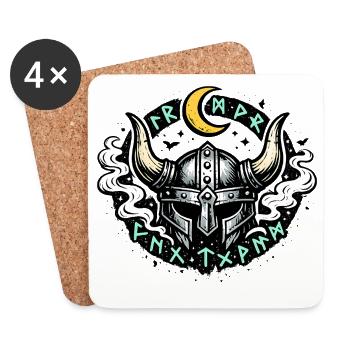 Mondhorn Viking Helm Runen - Untersetzer (4er-Set) - Weiß - Vorne