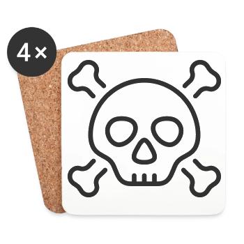 Totenkopf-und-Knochen-Linien-Symbol - Untersetzer (4er-Set) - Weiß - Vorne