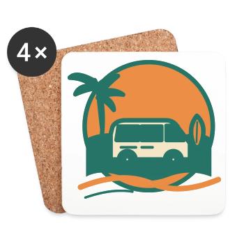 Sonnenuntergang Surfbus am Strand - Untersetzer (4er-Set) - Weiß - Vorne