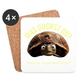 lustige Schildkröte, Was guckst Du?  - Untersetzer (4er-Set) - Weiß - Vorne