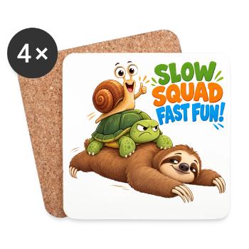 Slow Squad Fast Fun - Funny Slow Animals - Untersetzer (4er-Set) - Weiß - Vorne