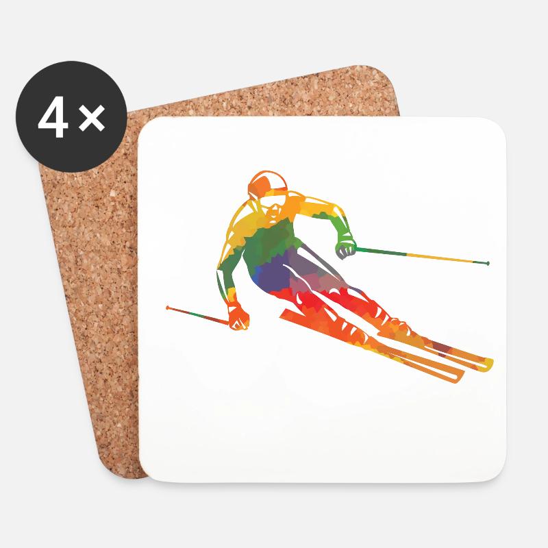 Farbiger Skifahrer - Untersetzer (4er-Set) - Weiß