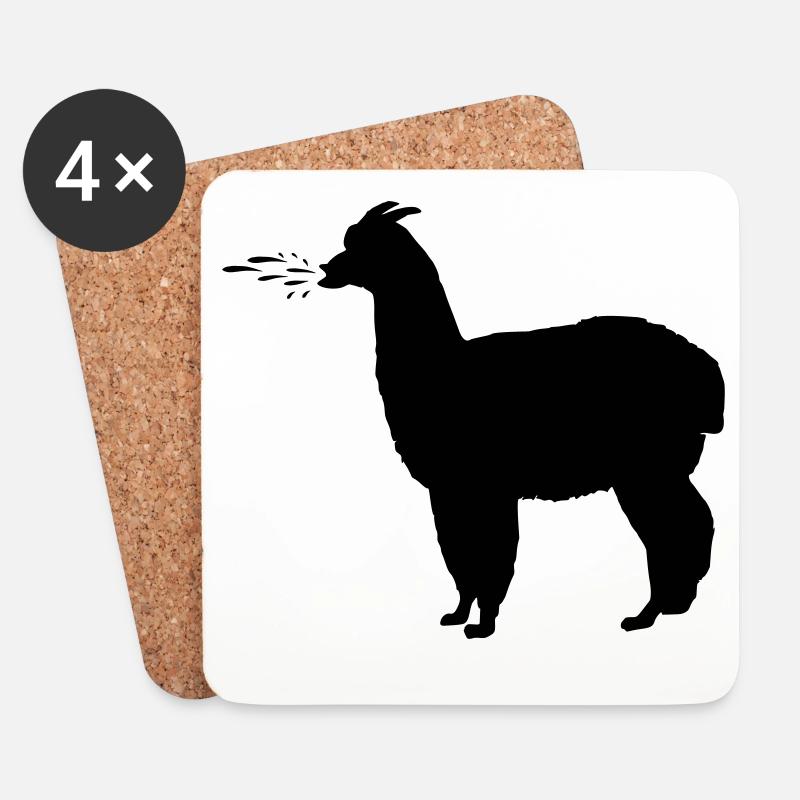 Alpaka spuckt - Lama spuckt - Untersetzer (4er-Set) - Weiß