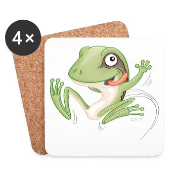 hüpfender Frosch - Untersetzer (4er-Set) - Weiß - Vorne
