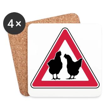 Chicken evening chicken attention free-range hens - Coasters (set of 4) - white - Front